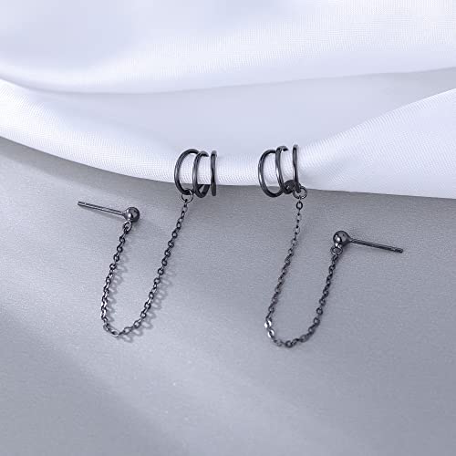 SLUYNZ 925 Sterling Silver Cuff Earrings Chain for Women Crawler Earrings Studs - color: D-Black Gold Plated
