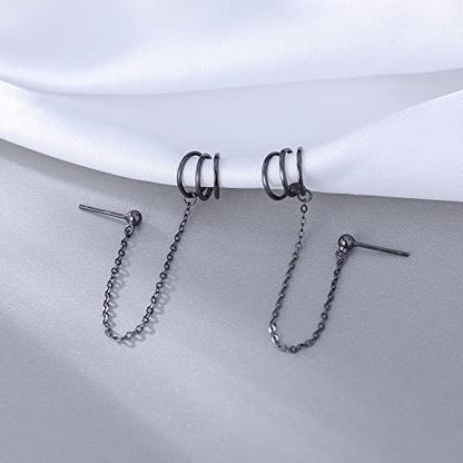 SLUYNZ 925 Sterling Silver Cuff Earrings Chain for Women Crawler Earrings Studs - color: D-Black Gold Plated