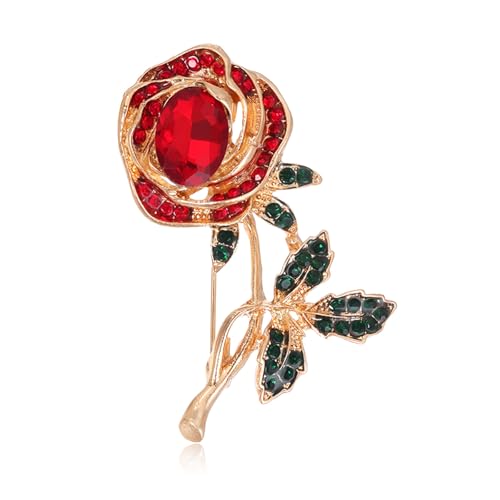 Red Rose Flower Brooches Pins for Women Men Elegant Crystal Flower Lapel Pin Retro Suit Hat Dress Accessories Wedding Valentine's Day Jewelry Gift - style: Crystal Red