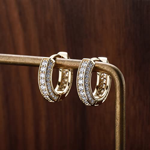 Iced Out Hoop Earrings Cubic Zirconia Huggie Cartilage Cuff Hypoallergenic 14K Gold Plated Luxury Fashion Round Circle Earrings For Men Women - color: 01 Gold