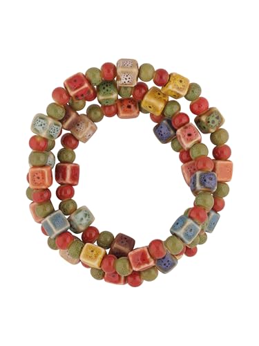 MINACHI Boho Colorful Ceramic Bead Wrap Strand Bracelet for Women, Bohemian Hippie Summer Jewelry Gift - color: S03