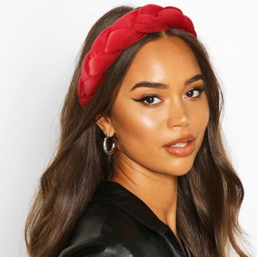 DRESHOW Braided Headbands for Women Velvet Hair Hoop Elastic Criss Cross Hair Bands Accessories - color: 01 Pc Velvet Braided: Red a