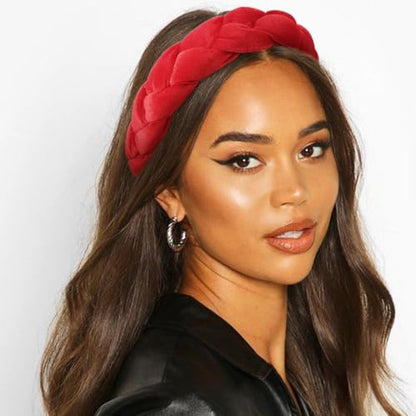 DRESHOW Braided Headbands for Women Velvet Hair Hoop Elastic Criss Cross Hair Bands Accessories - color: 01 Pc Velvet Braided: Red a