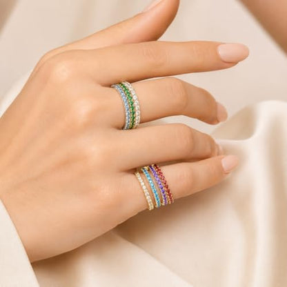 Birthstone Rings For Women, Silver Stackable Cubic Zirconia Stainless Steel Birth Stone Ring To My Daughter/Mom Birthday Unique Gifts Jewelry - color: 10-Gold-October