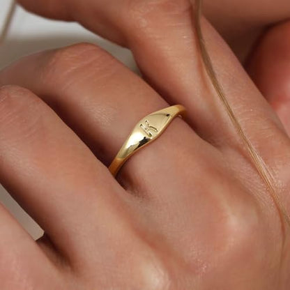 14K Gold Filled Ring Gold Initial Ring Dainty Gold Simple Letter Band Rings Signet Stackable Pinky Alphabet Thin Gold Thumb Rings for Women Non Tarnish Size 6 7 8 9 10 - style: K