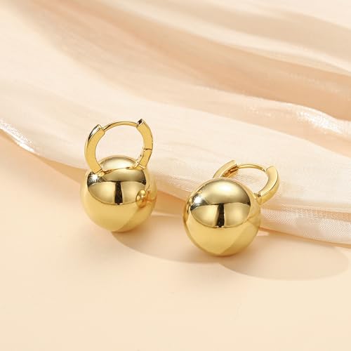 14k Gold Plated Ball Dangle Earrings for Women Sterling Silver Ball Drop Earrings Hypoallergenic Round Balls Hoop Earring Leverback Lightweight Earrings Fashion Jewelry - color: 01-gold