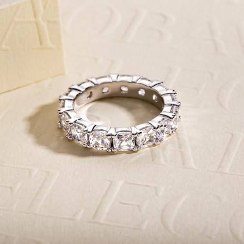 Cubic Zirconia Eternity Band Ring Round Cut/Cushion Cut 5A Grade D Color Simulant Diamond CZ Wedding Band Promise Anniversary Ring for Women - color: Cushion Cut