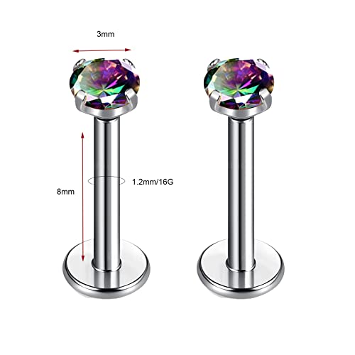 BelezaDosas G23 Titanium Labret Studs Threadless 16G Lip Rook Lobe Tragus Helix Cartilage Push Back Earring Piercing Jewelry - style: 1 pair Vitrail Medium