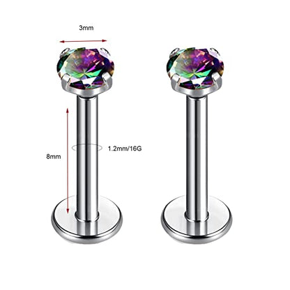 BelezaDosas G23 Titanium Labret Studs Threadless 16G Lip Rook Lobe Tragus Helix Cartilage Push Back Earring Piercing Jewelry - style: 1 pair Vitrail Medium
