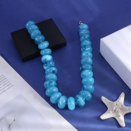 CSIYANJRY99 Chunky Beaded Necklace for Women, Large Colorful Resin Beads Statement Necklace, Boho Summer Beach Vacation Jewelry Gifts - color: Turquoise Blue