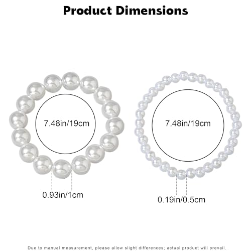 6Pcs White Pearl Bracelets for Women, Stretch Faux Pearl Bracelets, Elastic Pearl Beaded Bracelets, Stackable Pearl Bracelet Set for Women Bridal Bridesmaid Wedding Party Gifts