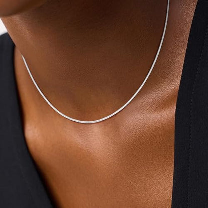 925 Sterling Silver Chain for Women, Diamond Cut 1.1mm Round Snake Chain Lobster Claw Clasp Silver Jewelry Gifts for Women Mom Girlfriend - size: 16 Inches