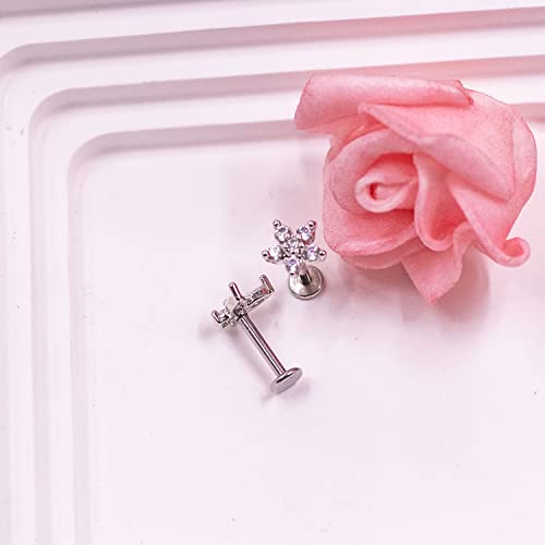 VERAMI 16G Surgical Steel Pushin Lip Rings Butterfly Flower Bee Nose Stud Rings Top Push in Threadless Flat Back Nose Rings Studs Cartilage Earrings for Womens - color: STYLE-01