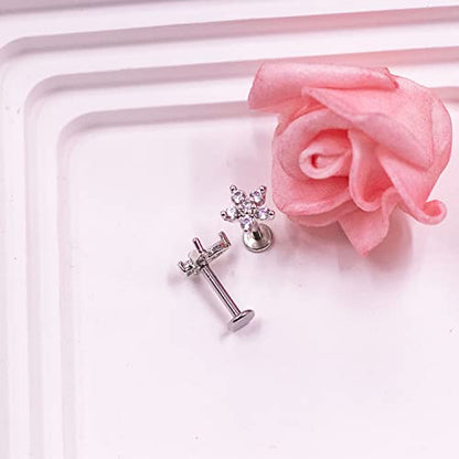 VERAMI 16G Surgical Steel Pushin Lip Rings Butterfly Flower Bee Nose Stud Rings Top Push in Threadless Flat Back Nose Rings Studs Cartilage Earrings for Womens - color: STYLE-01
