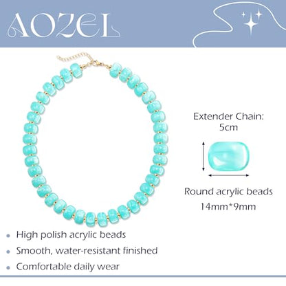 AOZEL Chunky Resin Beaded Necklace for Women Colorful Bead | Summer Beach, Waterproof, Fade Resistant, Adjustable Length, Boho Statement, for Daily Wear & Gifting - color: Yellow