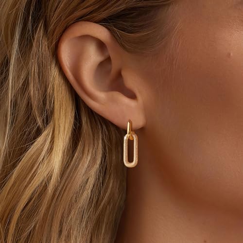 Gold Hoop Earrings for Women Trendy, 14K Gold Plated Huggie Earrings - color: Paperclip