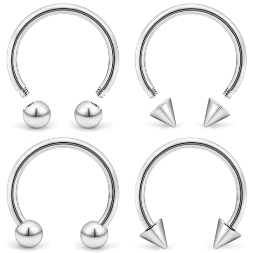 20G-00G Septum Rings horseshoes Nose Rings Hoops 316L Surgical Steel Snake Bites Lip Nipple Ring Cartilage Tragus Helix Rook Conch Daith Earrings Pa Piercing Jewelry for Women Men - style: 18G(1.0mm)-Dia:8mm