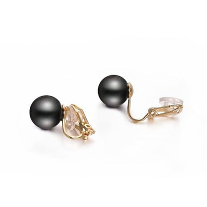 Yoursfs 10mm Tiny Pearl Clip On Earrings for Women 18K Gold Plated Faux Pearls Bridal Earring Fashion Wedding Jewelry - color: 10mm Black Pearl