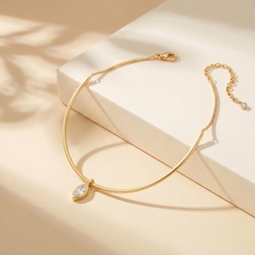 14K Gold Plated Collar Choker Necklace for Women Charm Jewelry | Trendy Dainty Statement Fashion Cubic Zirconia Pendant Necklace - color: 94A