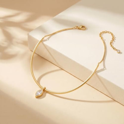 14K Gold Plated Collar Choker Necklace for Women Charm Jewelry | Trendy Dainty Statement Fashion Cubic Zirconia Pendant Necklace - color: 94A