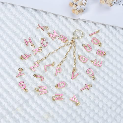 18K Gold Filled A-Z Alphabet Letters Charms,26Pcs Initial A-Z Alphabet Charms,Bracelet Necklace Earrings Charms for DIY Jewelry Making - color: Pink