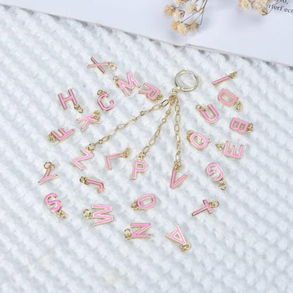 18K Gold Filled A-Z Alphabet Letters Charms,26Pcs Initial A-Z Alphabet Charms,Bracelet Necklace Earrings Charms for DIY Jewelry Making - color: Pink