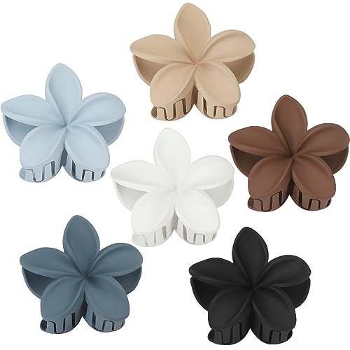 Sisiaipu Hair Clip, 6 Pcs Large Plumeria Flower Claw Clips for Thick Medium Hair - Blue Brown Beach Hair Accessories for Women and Girls - color: Blue brown