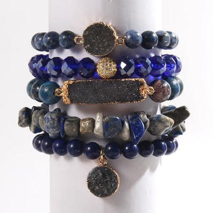 Yomisa 5PCS 6PCS Natural Boho Beaded Bracelets/Bangle for Women Men,Healing Turquoise Jasper Agate Crystal Gemstone Stone Chakra Multilayer Wrap Bohemian Handmade Jewelry Beads Stretch Bracelet Set - color: 5PCS-Deep blue