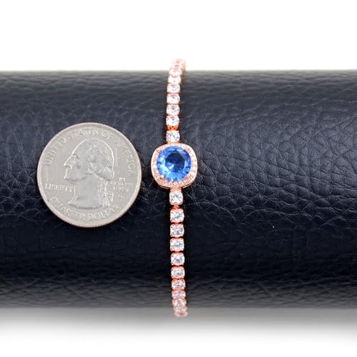 Sparkling CZ Tennis Bracelets for Women, Birthstone Slider Bolo Bracelets Trendy Birthday Valentine's Day Jewelry for Women Lady - color: Blue