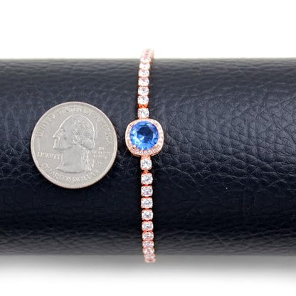 Sparkling CZ Tennis Bracelets for Women, Birthstone Slider Bolo Bracelets Trendy Birthday Valentine's Day Jewelry for Women Lady - color: Blue