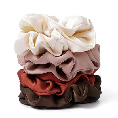 Satin Scrunchies for Women – 8PCS Earth Tone Silk Hair Ties – No Crease, Frizz-Free, Warm & Natural Hair Bands for Thick & Thin Hair, Earthy Hair Accessories Gifts - color: Large-EarthTone