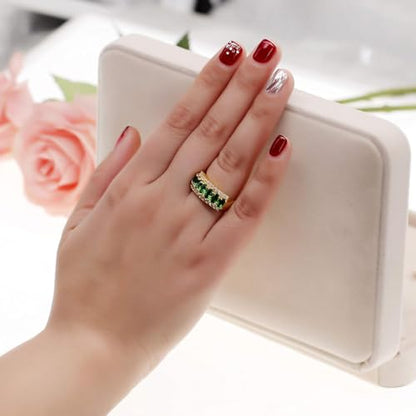 Uloveido Beautiful Women's 7 Stones Wedding Band Oval Cubic Zirconia Engagement Anniversary Rings J501 - color: Gold-Green