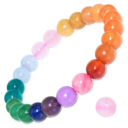 8mm Natural Crystal Stretch Bracelet | Handmade Round Stone Bead Bracelet, Runs Large, Meditation Yoga Gift for Women & Men - color: 7 Chakra