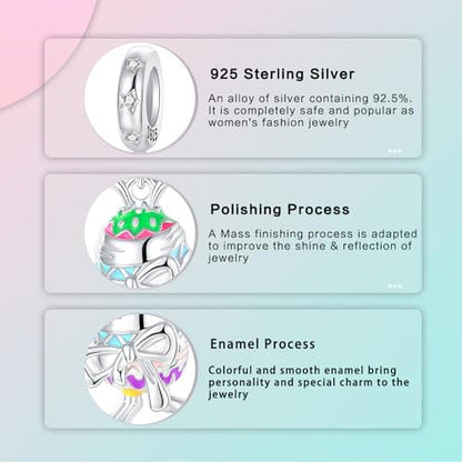 Family Love Mother Daughter Grandma Charm 925 Sterling Silver fits Bracelets Necklace Pendant Bead Charms Jewelry Gift for Women Family Friends - color: Easter Egg Charm