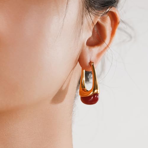 Acrylic Gold Hoop Earrings Chunky Statement Dangle Drop Huggie Earring Colorful Resin Jewelry for Women - color: Burgundy