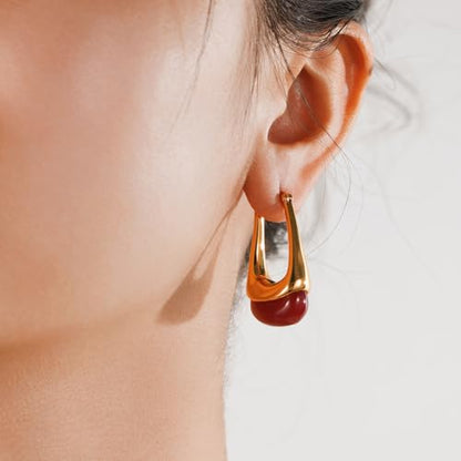 Acrylic Gold Hoop Earrings Chunky Statement Dangle Drop Huggie Earring Colorful Resin Jewelry for Women - color: Burgundy