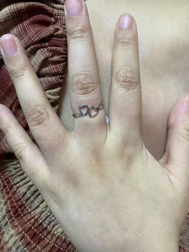 Love Plain Stacking Band Statement Wedding Promise Ring For Women | Stainless Steel, Cute Hollow Heart Design,Waterproof,Tarnish Resistant,Gift For Mother’s Day, Valentine’s Day, Christmas - color: Silver 2 Hearts