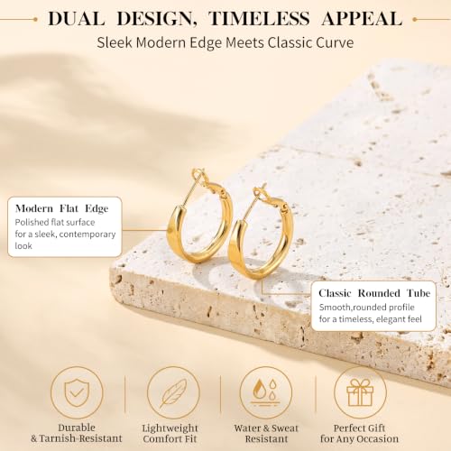 sovesi Flat Edge Chunky Hoop Earrings for Women 14k Gold Plated, 5mm Thick Hoops, Lightweight Hypoallergenic Hoop Earrings - color: Gold 22mm