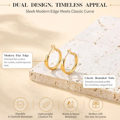 sovesi Flat Edge Chunky Hoop Earrings for Women 14k Gold Plated, 5mm Thick Hoops, Lightweight Hypoallergenic Hoop Earrings - color: Gold 22mm