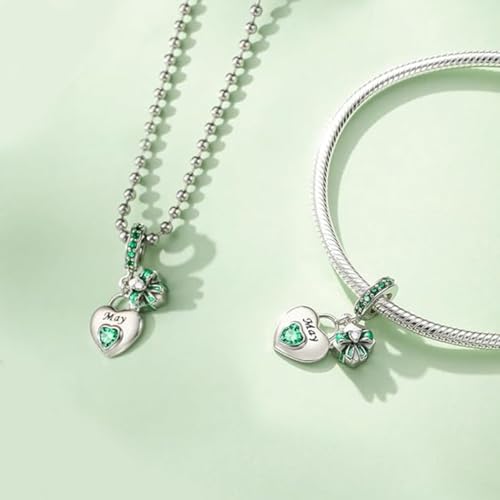 Love Heart Birthstone Dangle Charms Compatible with Pandora Bracelets | 925 Sterling Silver 5A Cubic Zirconia Mother's Day Christmas Birthday Birthstone Gifts Bead Charm Pendants Women Jewelry - color: May Dangle Birthstone Charms