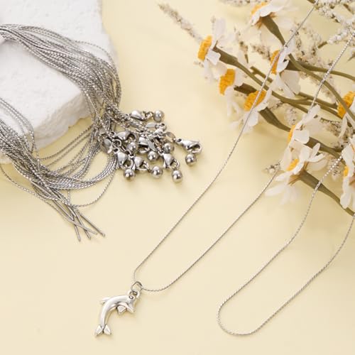 Crisjanggo 10 Pack Silver Adjustable Necklace Chain for Jewelry Making | Stainless Steel Thin Link Chains Bulk Adjustable with Needle Threader Lobster Clasps 20 Inches - color: Silver S