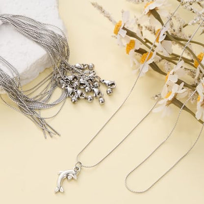Crisjanggo 10 Pack Silver Adjustable Necklace Chain for Jewelry Making | Stainless Steel Thin Link Chains Bulk Adjustable with Needle Threader Lobster Clasps 20 Inches - color: Silver S