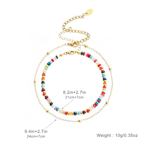 2 Pcs Natural Stone Beaded Anklets For Women Starfish Turquoise Beaded Layered Anklet Set Boho Feather Stretch Ankle Bracelets Adjustable Summer Beach Jewelry Gifts - color: Boho-Colorful Layered