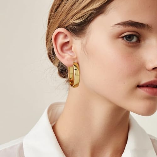 Lightweight Chunky Hoop Earrings Set for Women,3 Pairs Gold Thick Large Stainless Steel Hypoallergenic Hoop Earrings,14k Gold Plated Hoop Earrings Gold Jewelry Gifts