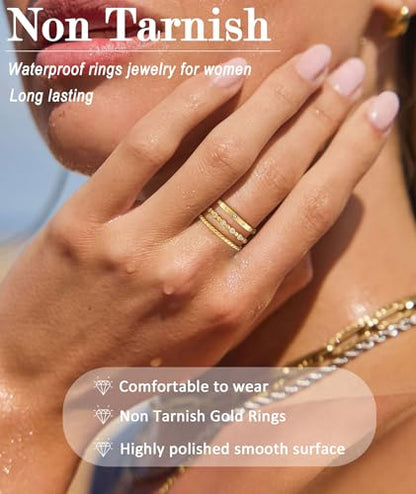 KAERUN Stackable Gold Rings for Women Non Tarnish Dainty 14K Gold Plated Stacking Rings Cubic Zirconia Thumb Ring Set Trendy Statement Wedding Bands Promise Engagement Rings for Women Size 6-10 - style: stack-B