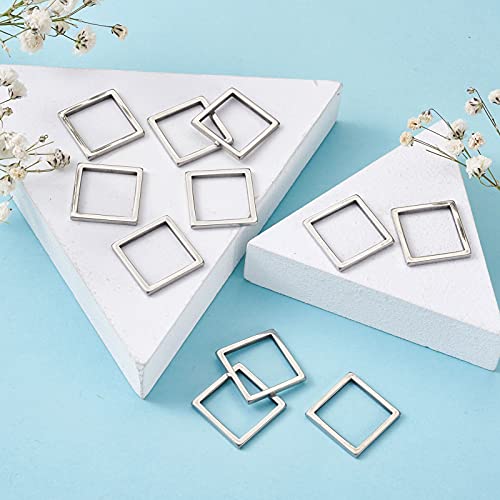 30Pcs Square Link Charms Hollow Frame Link Connector Charms Metal Hollow Pendants Open Bezel Pendant Stainless Steel Beading Hoop for Earrings Bracelet Necklace Jewelry Making - color: Matte Silver, Square