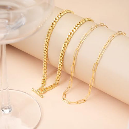 Layered Necklaces for Women 14k Gold Plated Chain Necklace Trendy Dainty Toggle Clasp Chunky Cuban Link Paperclip Chain Jewelry Gift - style: Style 1：Paperclip+Cuban Toggle