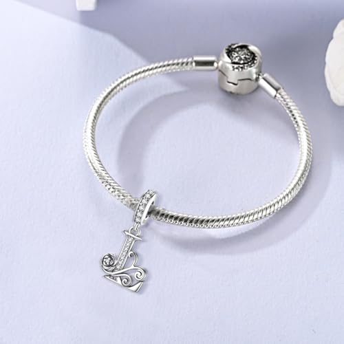 LNQOBU Complete A~Z Alphabet Charm Letter Beads, Solid 925 Sterling Silver with Cubic Stones Rose Alphabet Charm fits Pandora Bracelets Necklace Women Jewelry - color: CYT-L