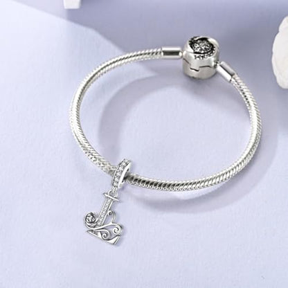 LNQOBU Complete A~Z Alphabet Charm Letter Beads, Solid 925 Sterling Silver with Cubic Stones Rose Alphabet Charm fits Pandora Bracelets Necklace Women Jewelry - color: CYT-L