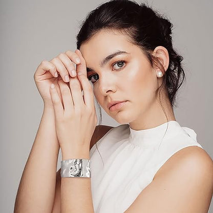 Gold Cuff Bracelet for Women Chunky Multi-layer Cross Wire Open Bracelet Hollow Wide Cuff Bracelets Adjustable Gold Open Cuff Bangle Bracelet - color: Hammered Wide White-gold Bracelet